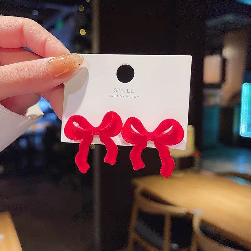 Bông tai khuyên tai hình cái nơ nhiều màu sắc phong cách Hàn Quốc dễ thương