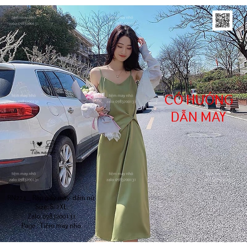 RN224_Rập giấy may đầm dây xoắn eo nữ