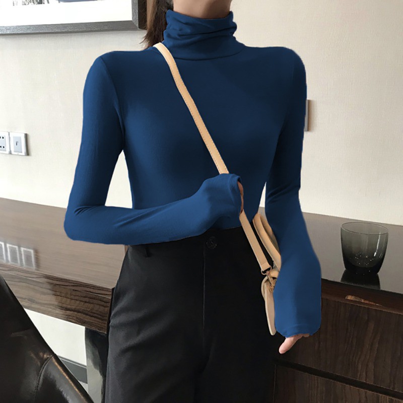 Áo thun tay dài cổ lọ thiết kế dáng rộng cho phái nữ