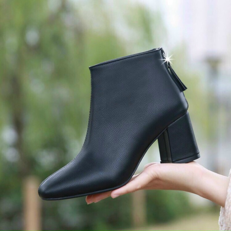 ( SẴN HÀNG) Bốt Nữ Hàn Quốc Giày Boot Nữ Công Sở Gót Vuông 7 phân Khóa Sau | BigBuy360 - bigbuy360.vn