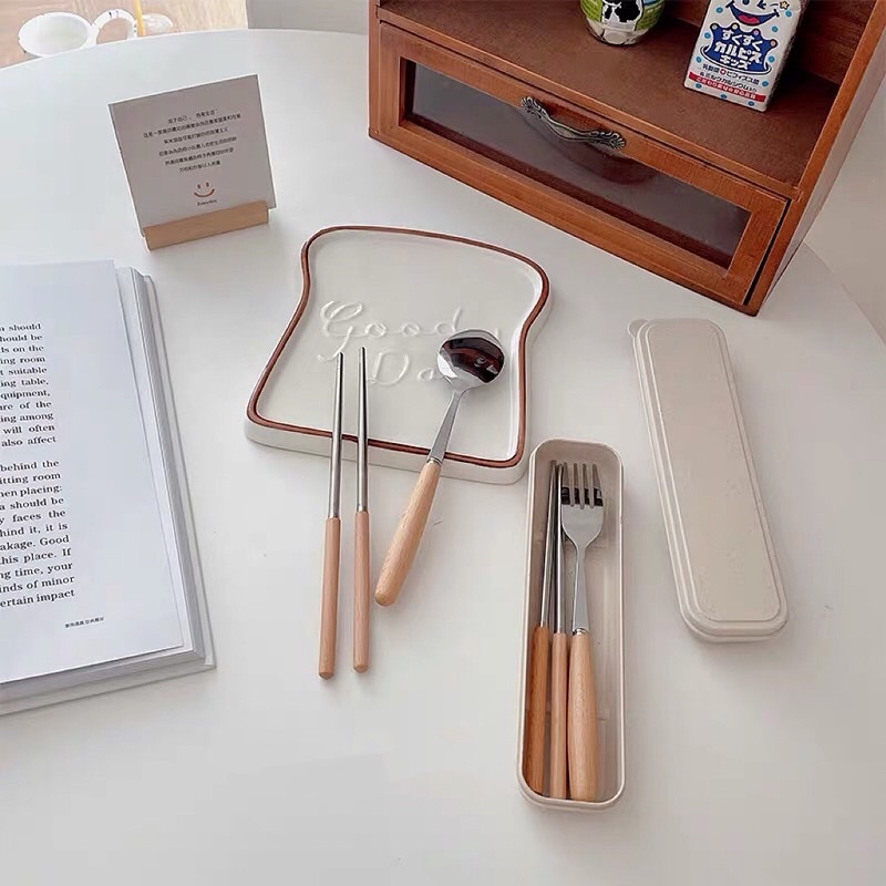 Set 02 món đũa thìa gỗ cao cấp tiện lợi, TẶNG hộp đựng xinh xắn, hộp đũa thìa cơm trưa văn phòng