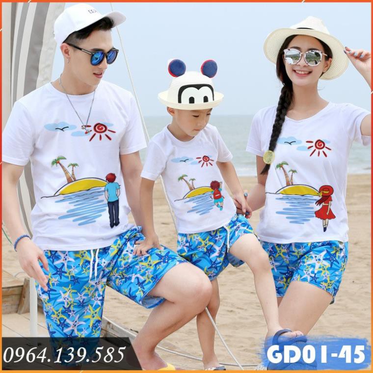 Đồ gia đình đi biển 3,4 người, quần áo gia đình du lịch, áo chất cotton tự nhiên dày dặn, hàng Quảng Châu đẹp  ྇ '