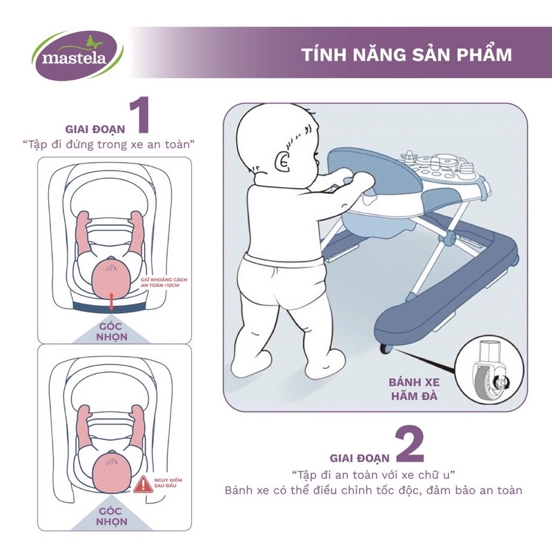 Xe tập đi 2 giai đoạn có đồ chơi Mastela 1123 màu hồng