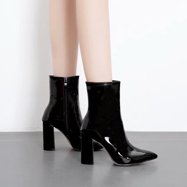 (ODER 5 ngày) Boots nữ da bóng cổ ngắn thời trang 9cm