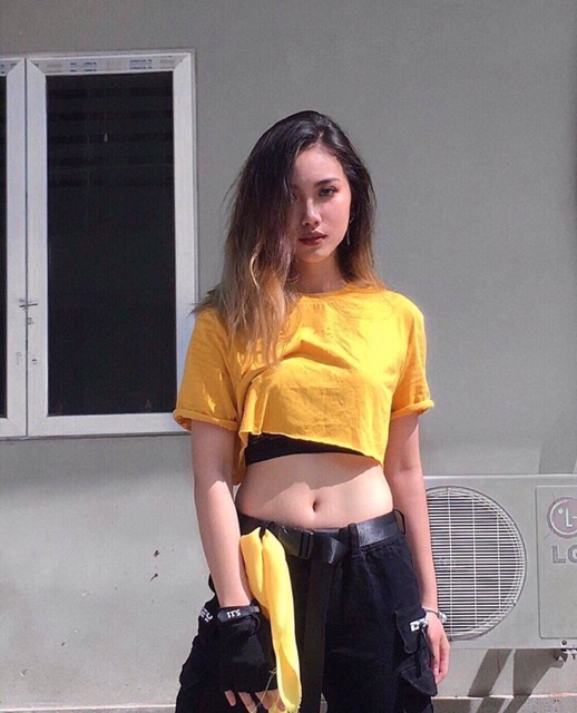 Áo Croptop crt trơn cổ tròn basic