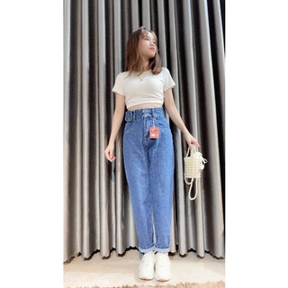 Quần baggy jeans nữ dáng cạp cao