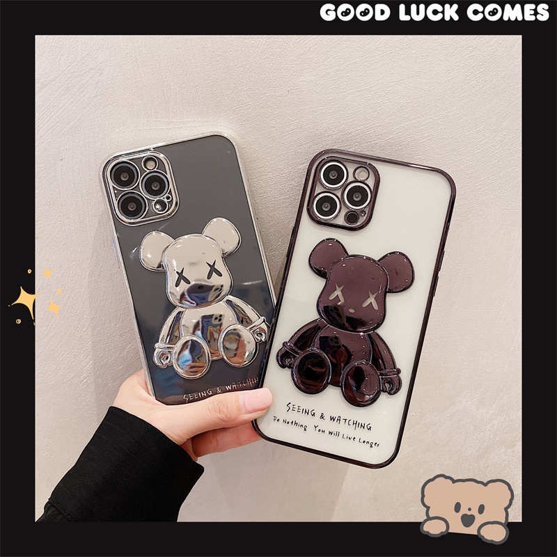 Ốp Điện Thoại TPU Mềm Họa Tiết Gấu 3D Bảo Vệ Ống Kính Cho iPhone 14 13 12 11 Pro Max Mini XS XR X 8 7 6 6S Plus + SE 2020