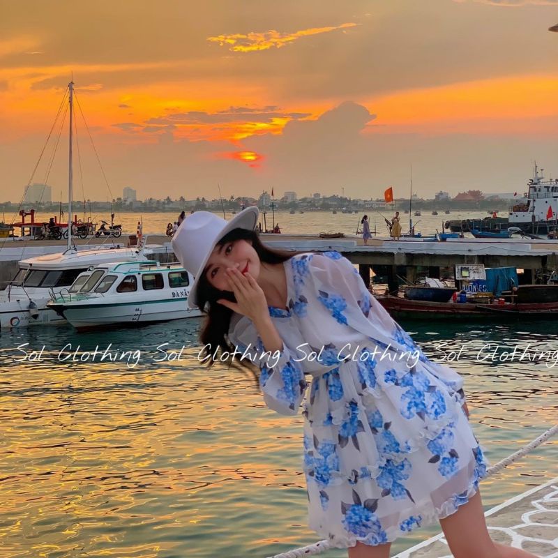 Đầm hoa cẩm tú cầu xanh