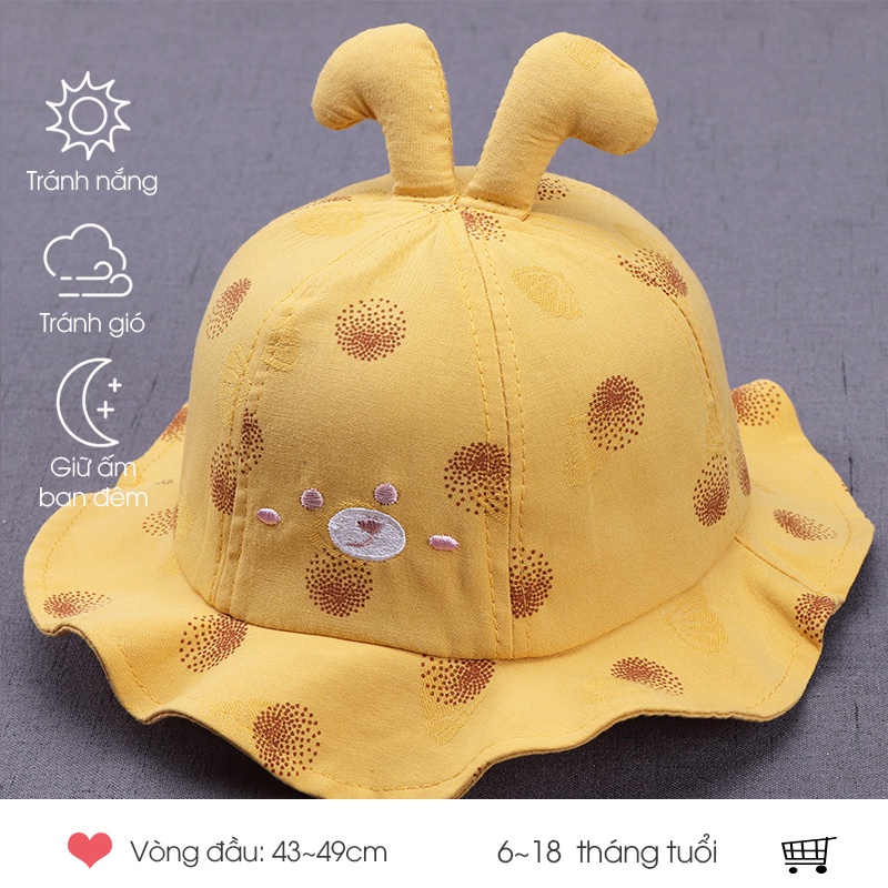 Nón chống nắng cho bé gái 6-18 tháng PocoHome, mũ rộng vành thiết kế tai thỏ 3D dễ thương cho bé phong cách đáng yêu HOT
