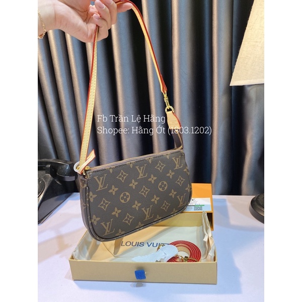 Túi Kẹp nách Hoa nâu 2 dây kèm hộp siêu đẹp size 23cm