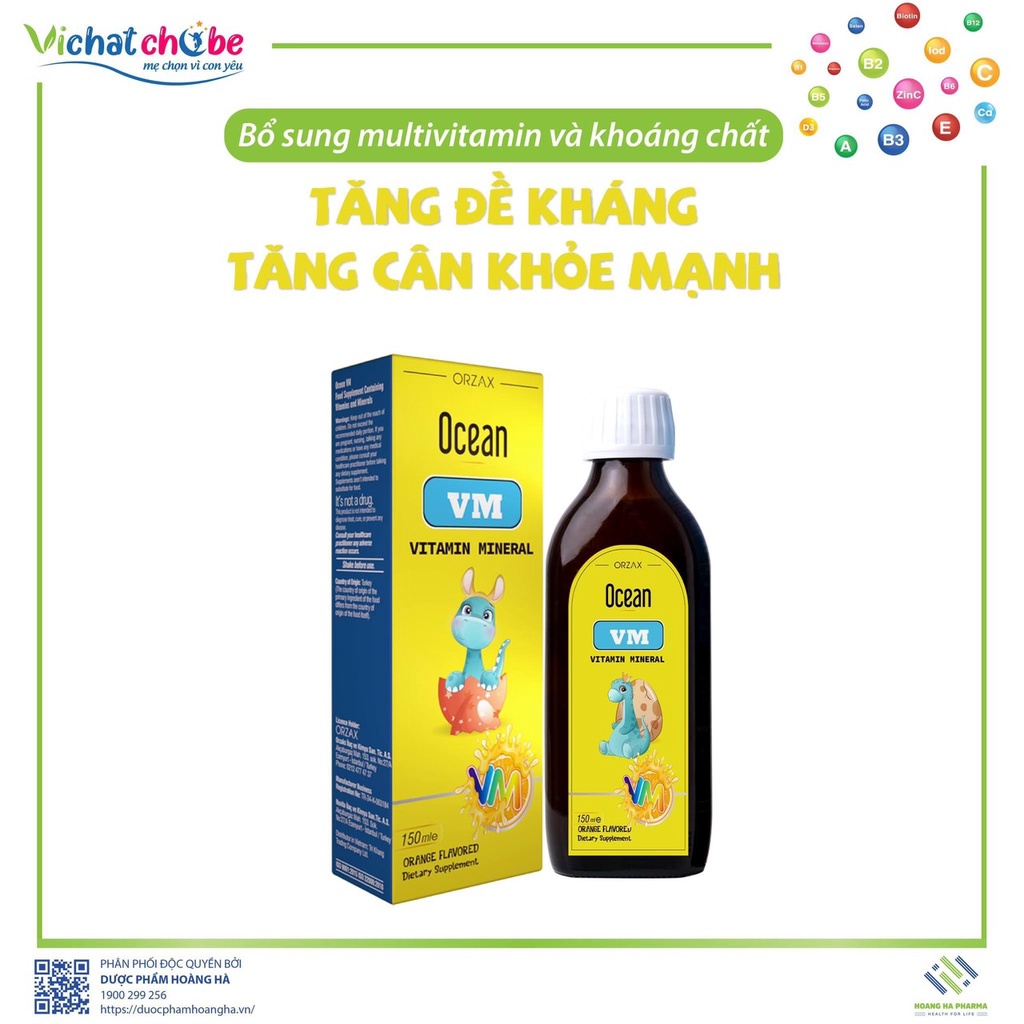 Ocean VM Vitamin Mineral 150ml - Giúp cải thiện tình trạng biếng ăn, suy dinh dưỡng, bổ sung vitamin và khoáng chất