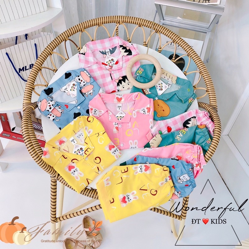 BỘ NGỦ BÉ TRAI BÉ GÁI, PIJAMA CỘC TAY HOẠ TIẾT HOẠT HÌNH DỄ THƯƠNG