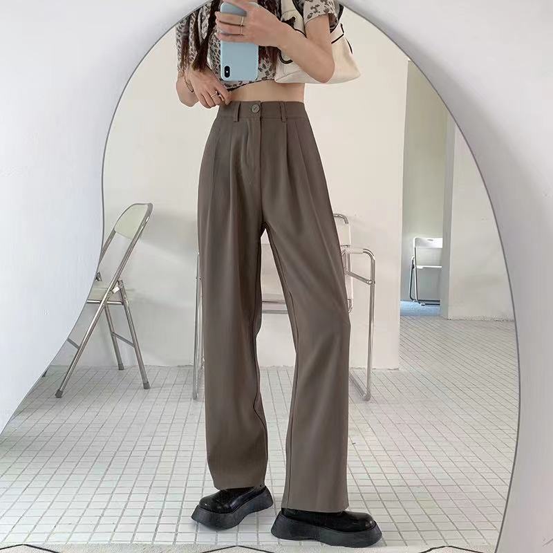 Quần dài lưng cao ống rộng thanh lịch năng động cho nữ