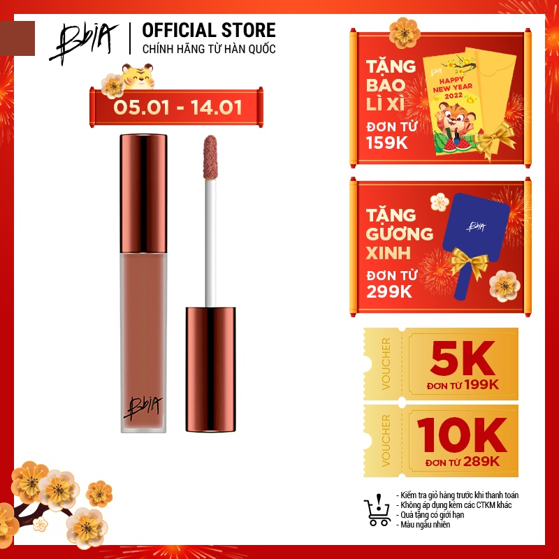 Son Kem Lì Bbia Last Velvet Lip Tint Version 5 - 22 Mellow Note (Màu Cam Đất Nude) 5g - Bbia Official Store