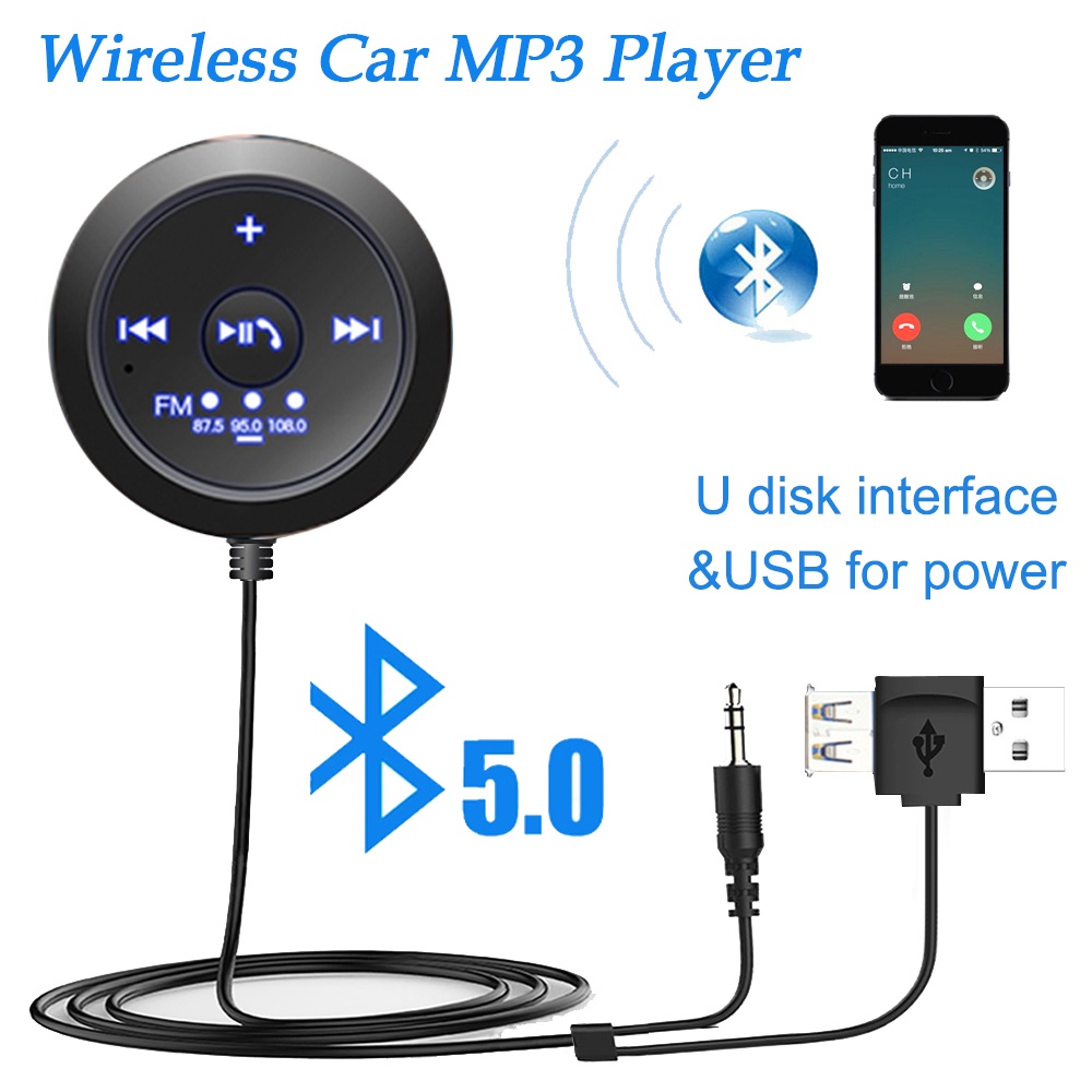 Máy Phát Nhạc MP3 Bluetooth 5.0 FM Không Dây USB Có Ổ Cắm 3.5mm Cho Xe Hơi Mới