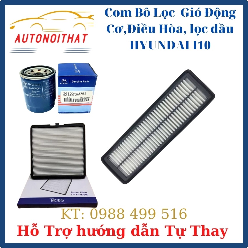 [COMBO] Lọc ô tô Lọc dầu Lọc gió động cơ Lọc gió điều hòa Hyundai I10 2014 - 2021(Hỗ Trợ Hướng dẫn Thay )