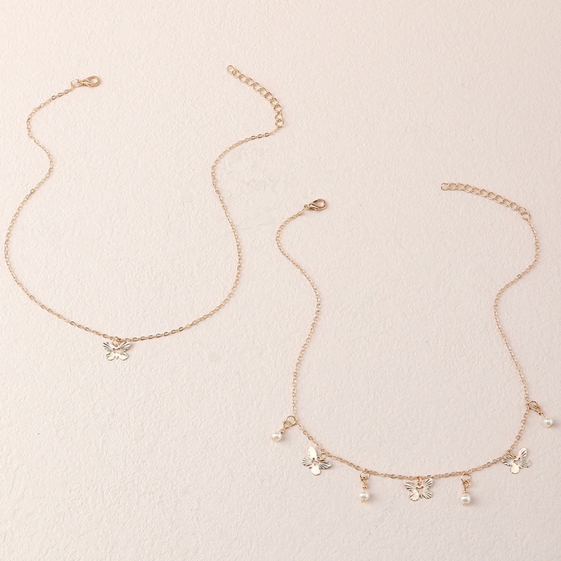 Set 2 Dây Chuyền Hợp Kim Mặt Hình Bướm Đính Ngọc Trai Đơn Giản Thời Trang Cho Nữ