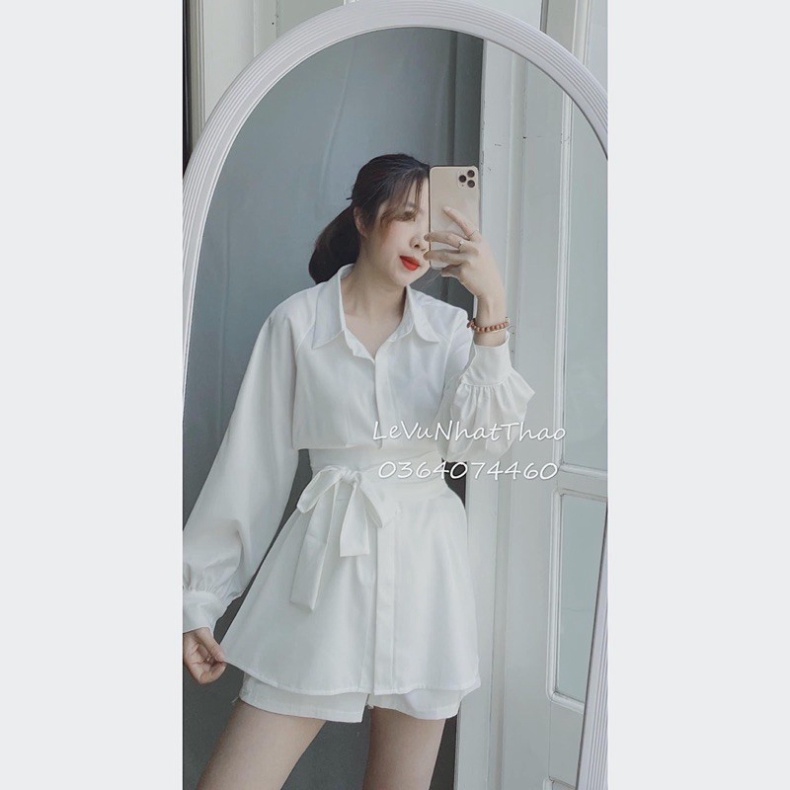 set đồ nữ sang chảnh, bộ đồ nữ áo sơ mi dài dây eo kèm quần 2 màu basic nội y xanh chất đẹp giá tốt