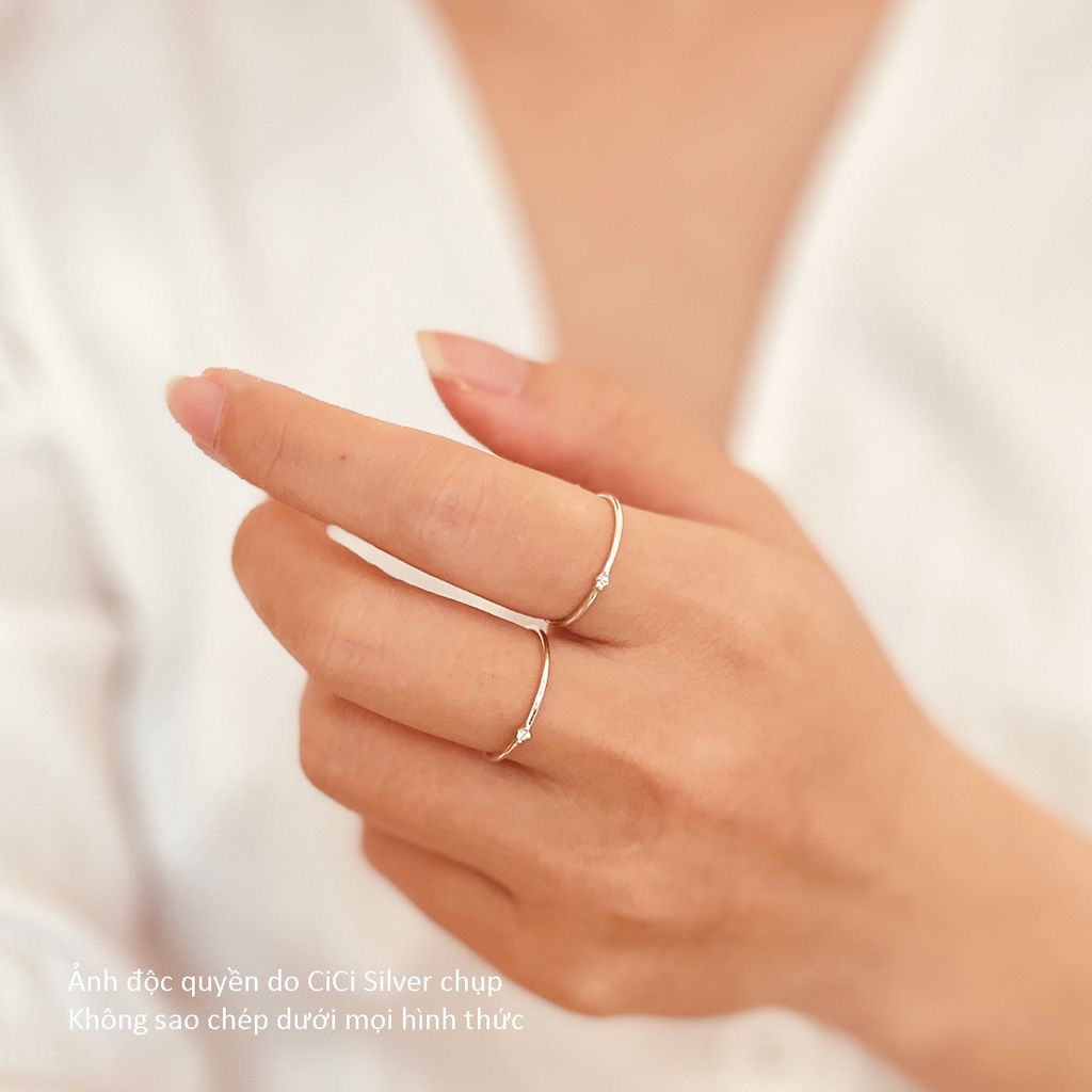 Nhẫn bạc trơn mảnh CiCi Silver, nhẫn nữ basic, đính 1 viên đá, bạc 925, kiểu đơn giản, hàn quốc