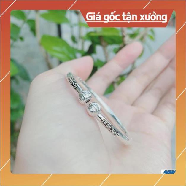 FREE SHIP Vòng tay khắc tên cho bé - Chạm rộng chuẩn bạc ta nguyên chất