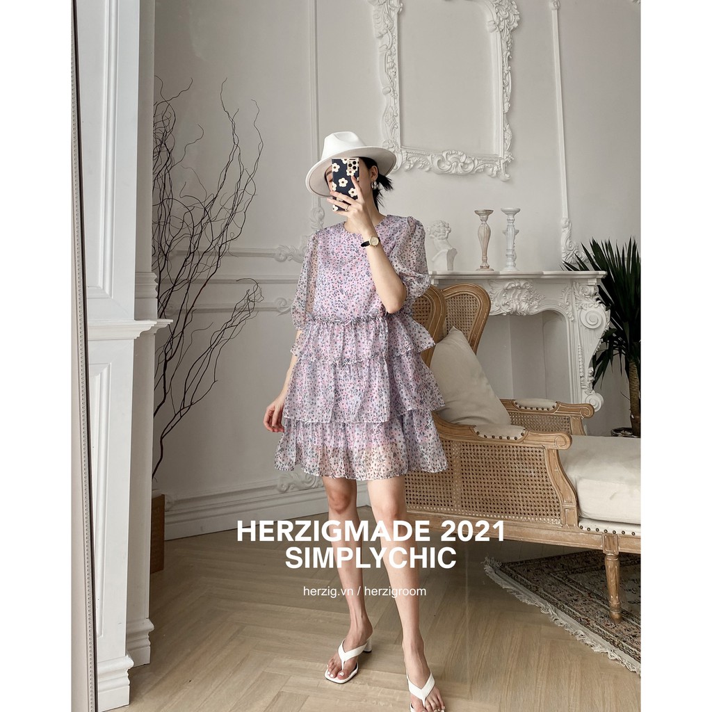 Váy tơ hoa dáng suông bèo tầng freesize - Anthea dress - B1803