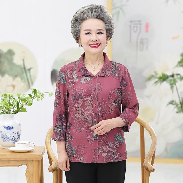 Áo sơ mi trung niên nữ thời trang, phối hoa trẻ trung NV0168