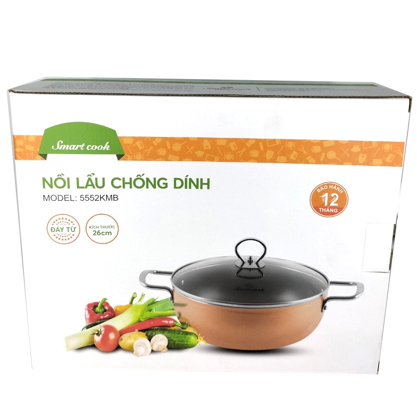 Nồi Lẩu Nhôm Chống Dính Vân Đá Đáy Từ Smartcook Elmich 5552KMB -26cm   GIAO MÀU NGẪU NHIÊN