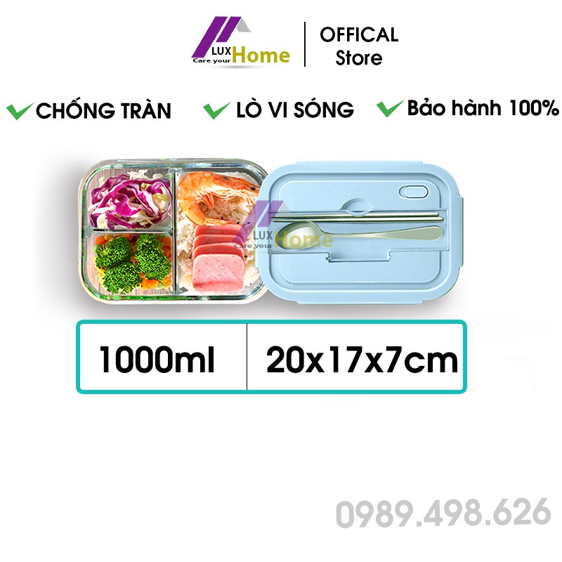 Hộp cơm thủy tinh 3 ngăn, 2 ngăn, 1 ngăn chịu nhiệt, chống tràn