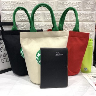 Túi tote Vải canvas Thân Thiện Với Môi Trường Đựng Hộp Cơm Trưa Họa Tiết starbucks Thời Trang