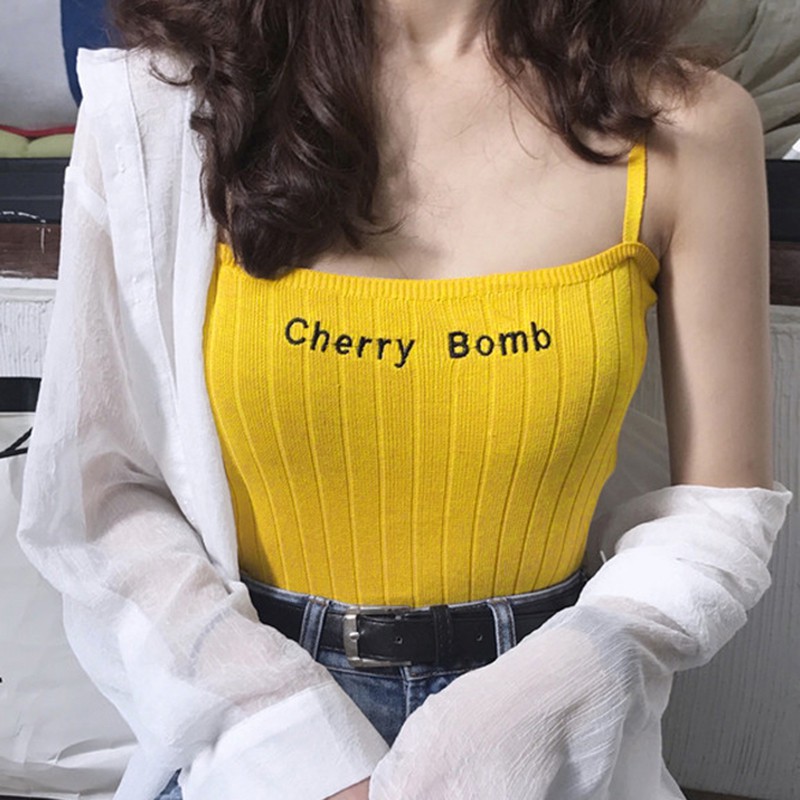 Women's Sexy Letter Print Knitted Short Camisole | BigBuy360 - bigbuy360.vn