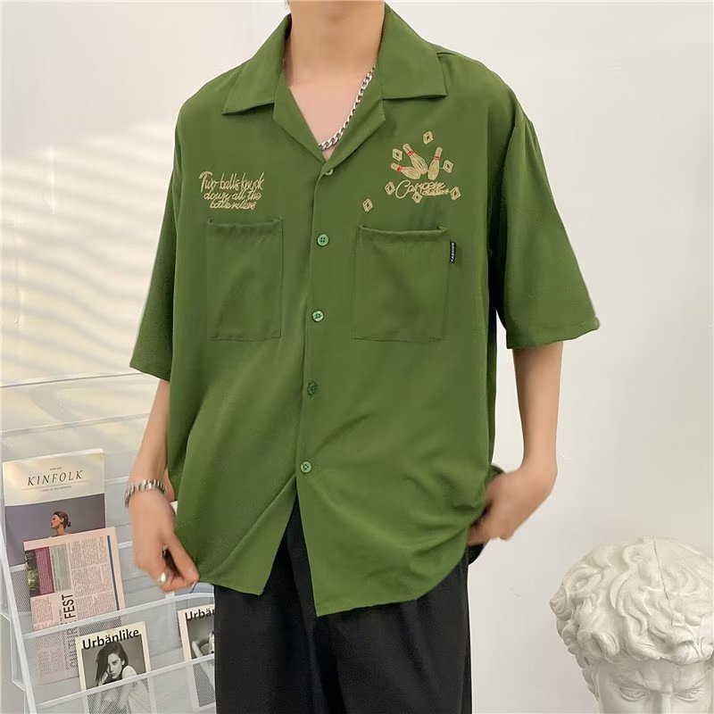 Áo Sơ Mi Tay Ngắn Dáng Rộng In Họa Tiết Hai Túi Phong Cách Hàn Quốc Thời Trang Mùa Hè 2022 Chất Lượng Cao Cho Nam