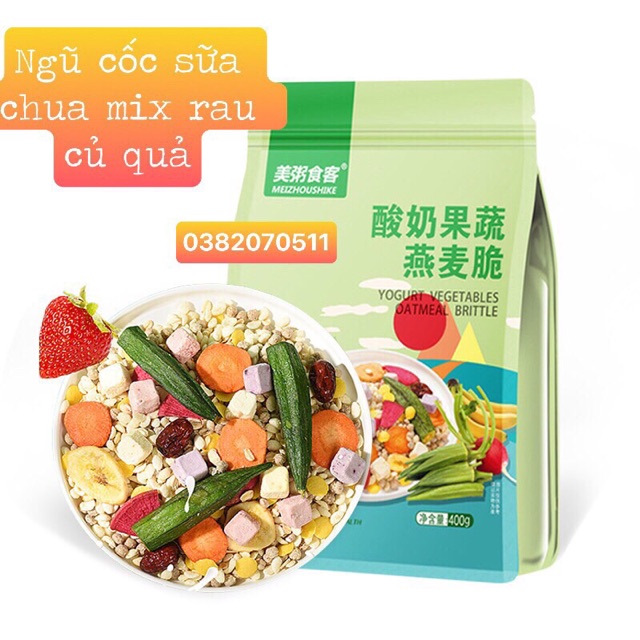 [Mua 3 tặng bát thìa-loại ngon] Ngũ Cốc Sữa Chua Mix Rau Củ Quả, Mix Hạt Giảm Cân Ăn Kiêng Gói 400g