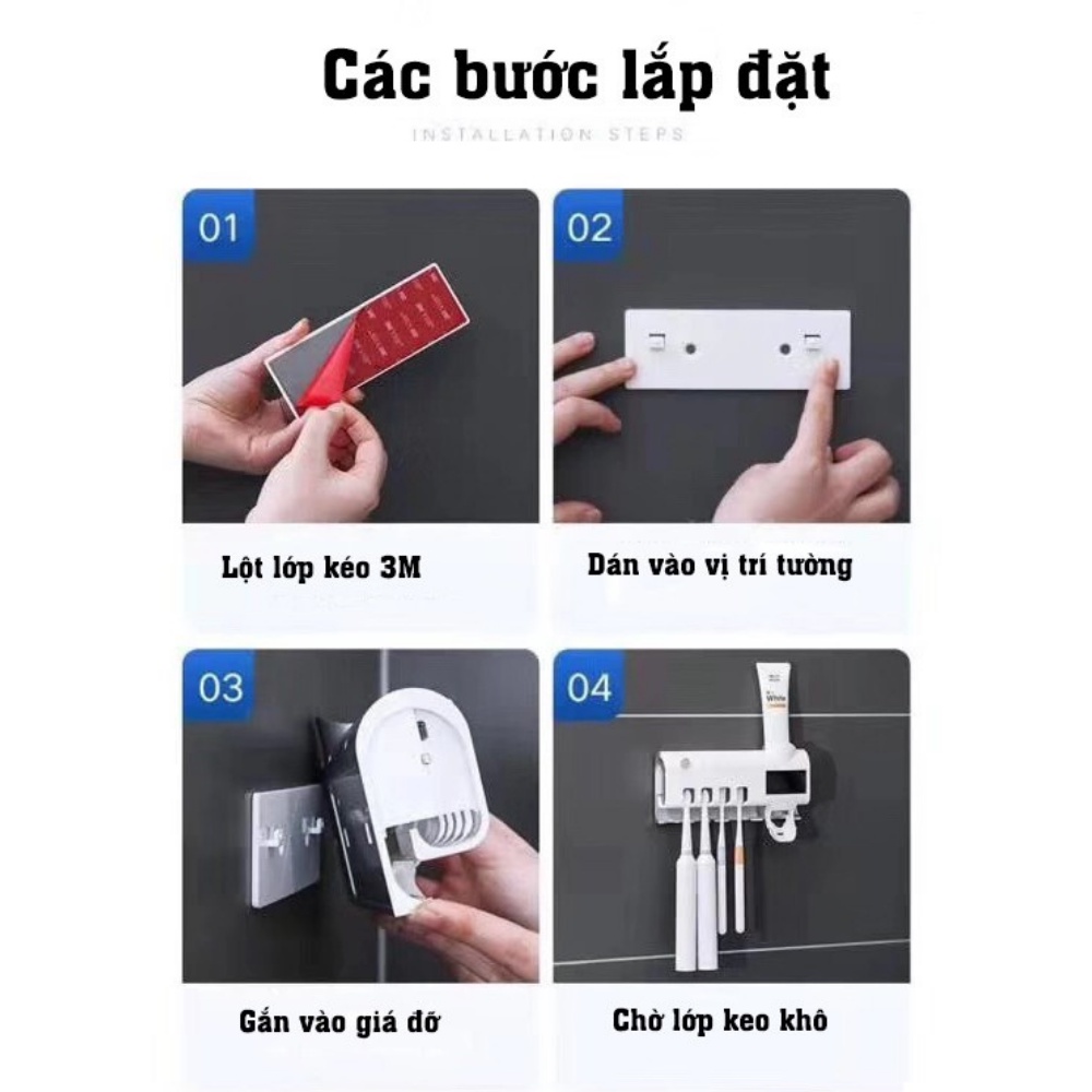 Giá treo bàn chải Kem đánh răng khử khuẩn tia UV công nghệ cao Châu Âu - Tiêu diệt 99% vi khuẩn gây bệnh từ bàn chải