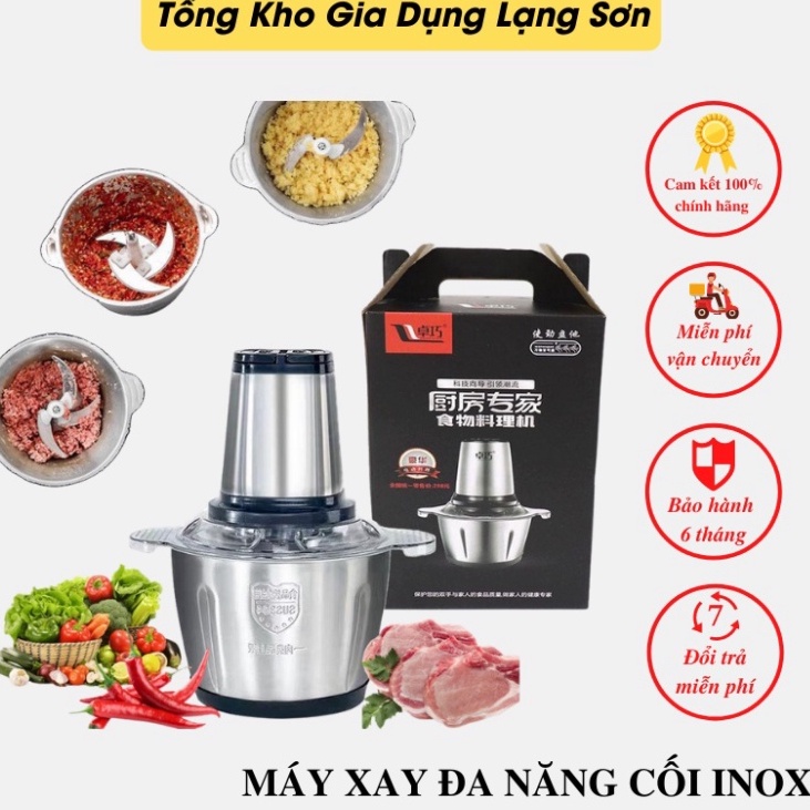 Máy xay thịt chính hãng cối inox 304 4 lưỡi đa năng công suất 2500w, cối xay thực phẩm Bear cầm tay siêu khỏe  A29