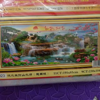 Tranh thêu chữ thập lưu thủy sinh tài kt 195*85cm(hình thật)