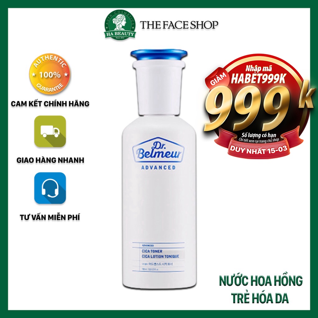 Nước hoa hồng dưỡng ẩm cân bằng trẻ hóa da kể cả da nhạy cảm The Face Shop Dr Belmeur Advanced Cica Toner 150ml