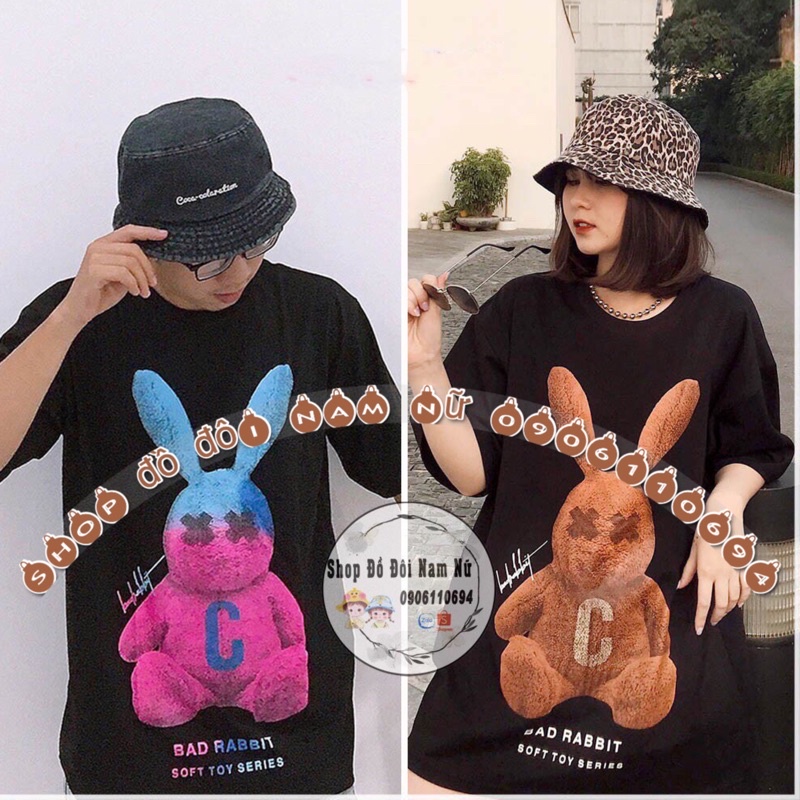 Áo Cặp Áo Đôi Nam Nữ Cổ Tròn Tay Lỡ Unisex In Hình Rapit Thỏ Tai Dài Siêu Cưng