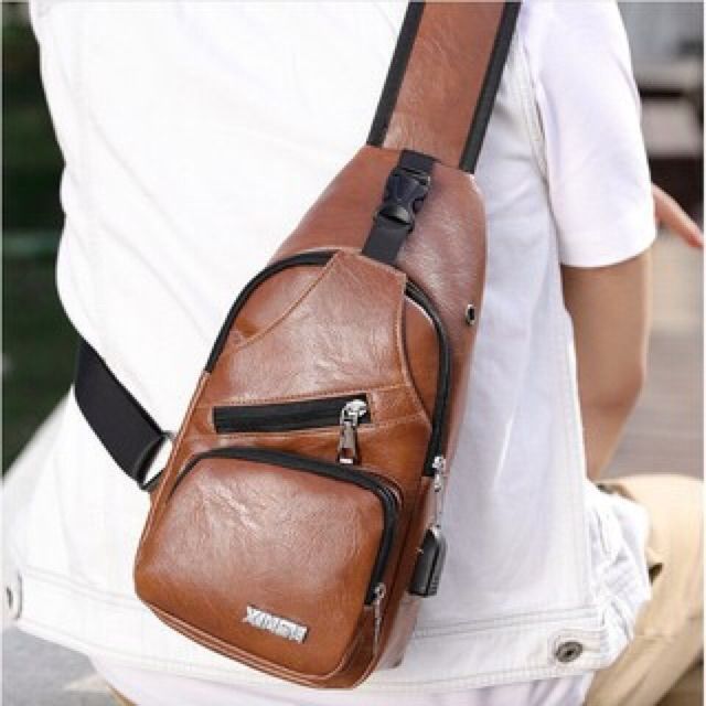 Túi chéo da trơn nam nữ thời trang cao cấp có cổng sạc USB