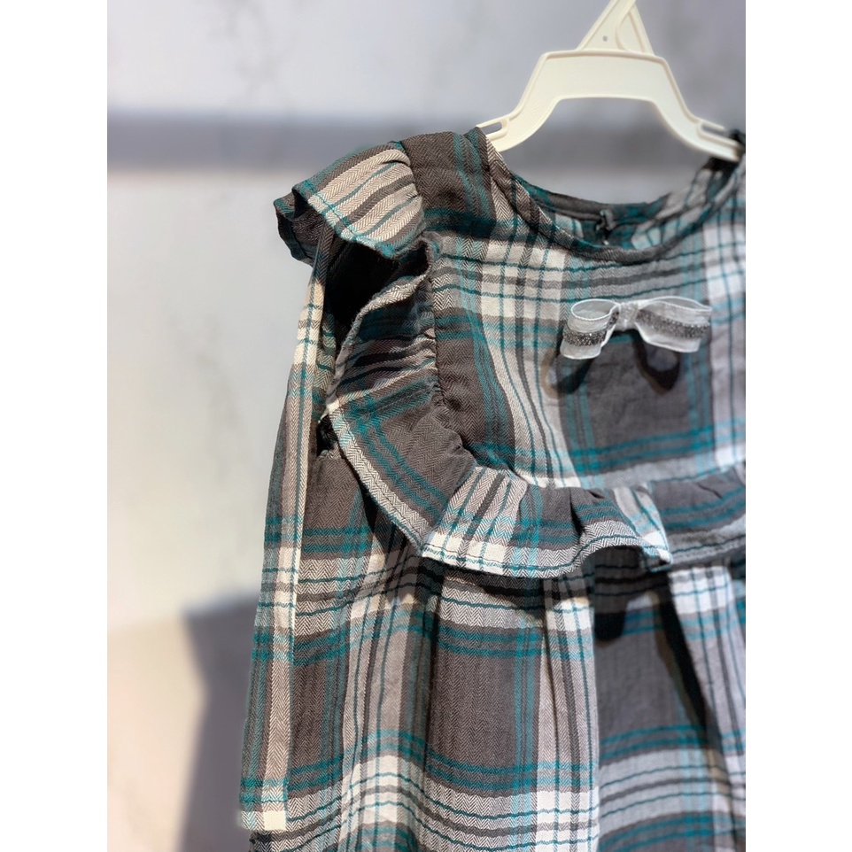 Váy đầm tay dài cho bé Lennco hoạ tiết kẻ caro siêu xinh