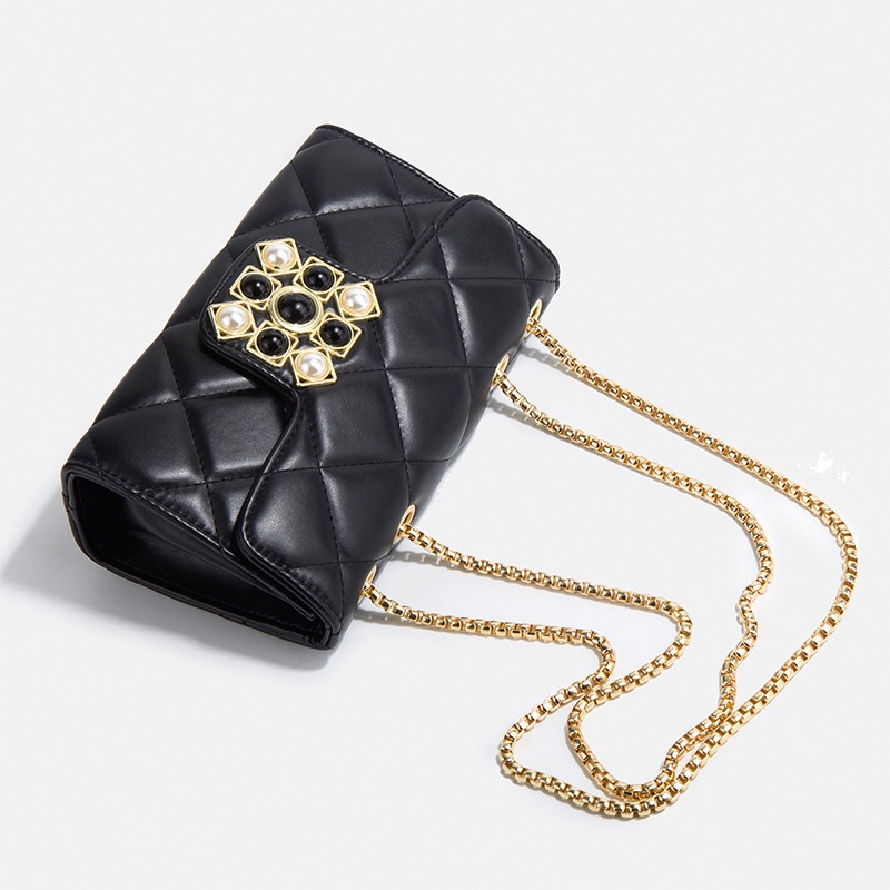 Túi Đeo Chéo Đính Kim Cương Giả &amp; Ngọc Trai Có Khóa Cài Thời Trang Cho Nữ