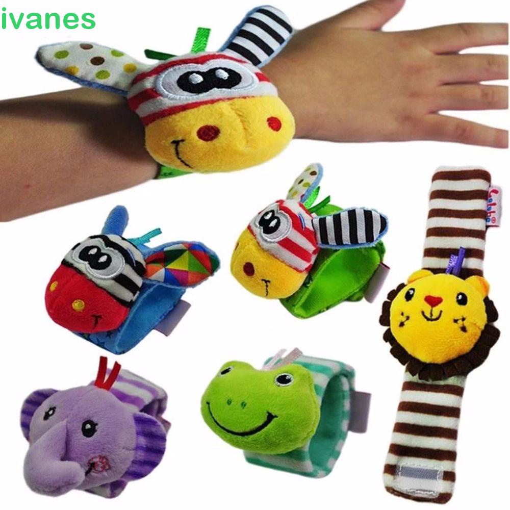 IVANES Cute Rattle Toy Soft Hand Bell Wrist Band Child Supplies Cartoon Toy For 0-12 Months Old Baby Baby Room Decoration Watch Wrist Band Plush Toy Baby Toys