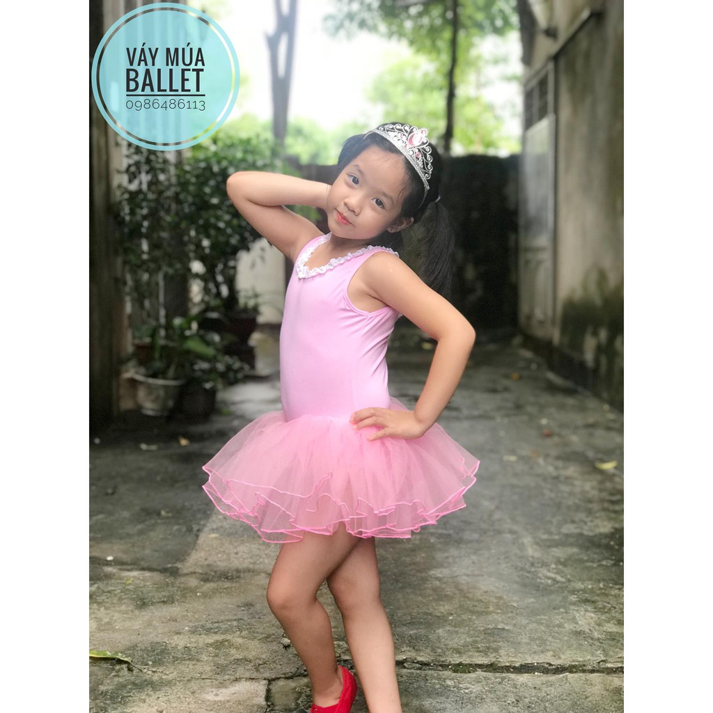Váy múa ballet viền ren cổ