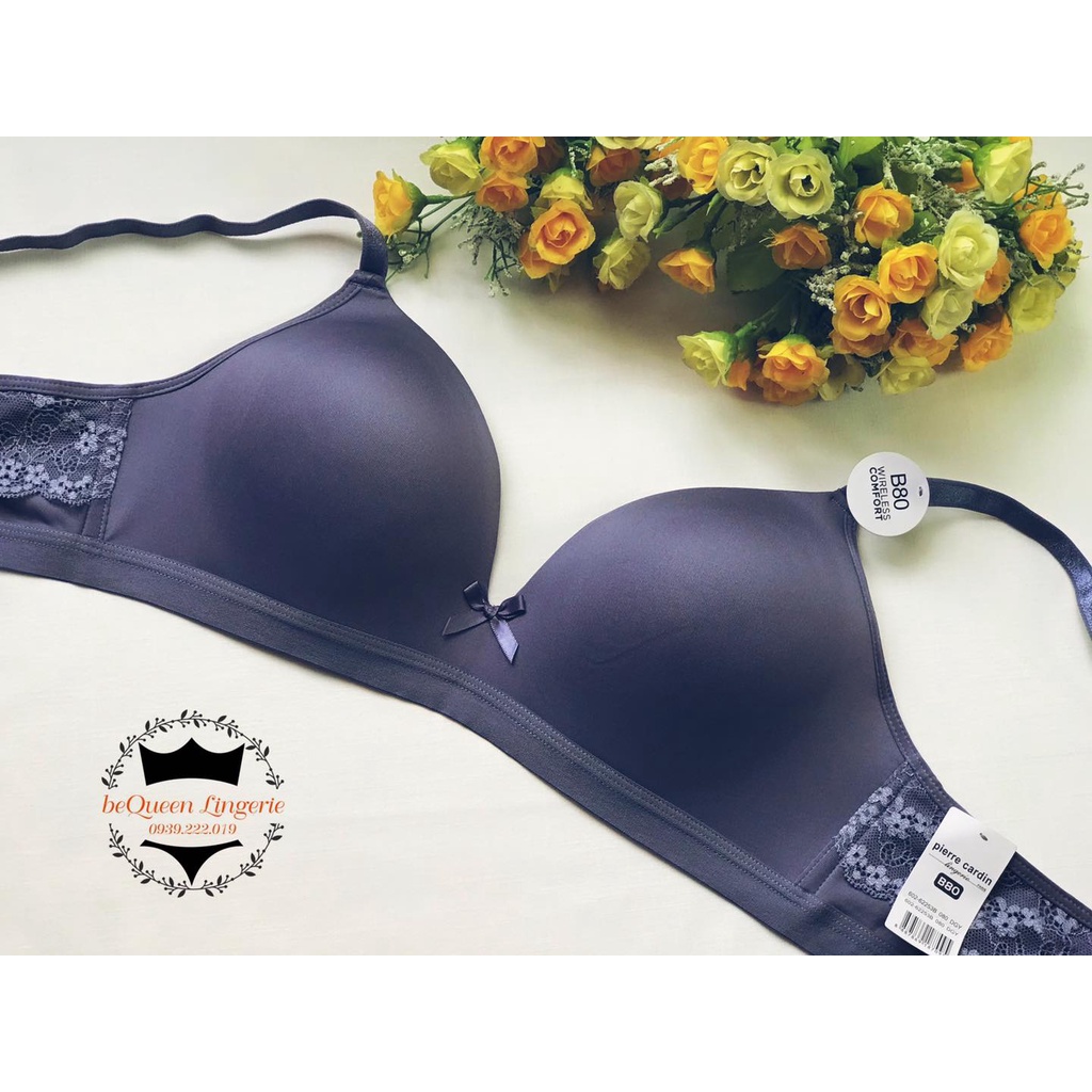 Áo lót không gọng Pierre Cardin màu xanh phối lưng ren size 36B/80B