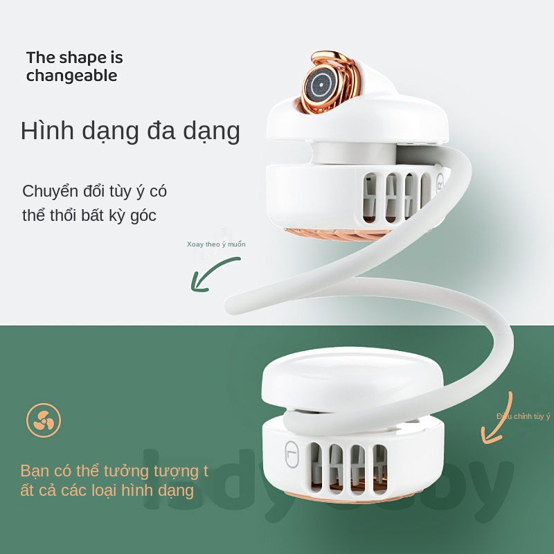 Bộ sạc USB mini văn phòng dễ thương , quạt treo cổ không lá cầm tay, di động, học sinh im lặng