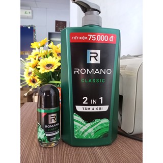 Combo 1 Romano Classic tắm gội 2in1 900g+ 1 lăn Romano Classic