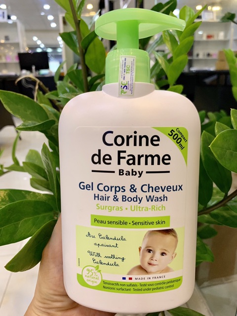 Tem chính hãng gel gội và tắm bé dành cho da nhạy cảm Corine de farme