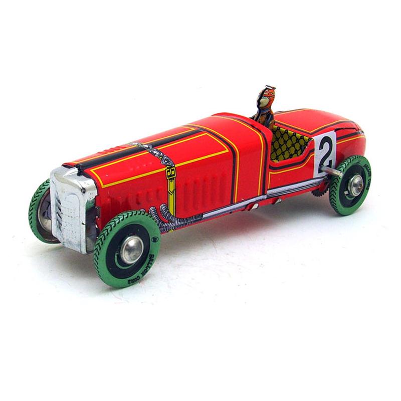 Vogue-Vintage Wind Up Tin Toy Racing Race Car Racer Driver Clockwork Mechanical