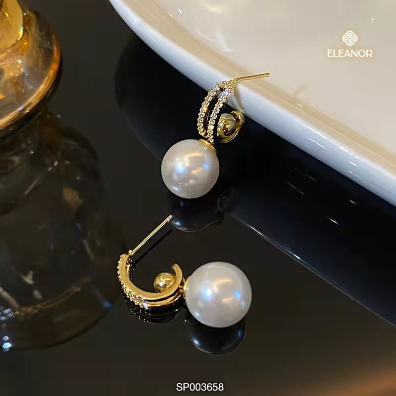 Bông tai nữ Eleanor Accessories ngọc trai nhân tạo tròn đính đá phụ kiện trang sức dễ thương