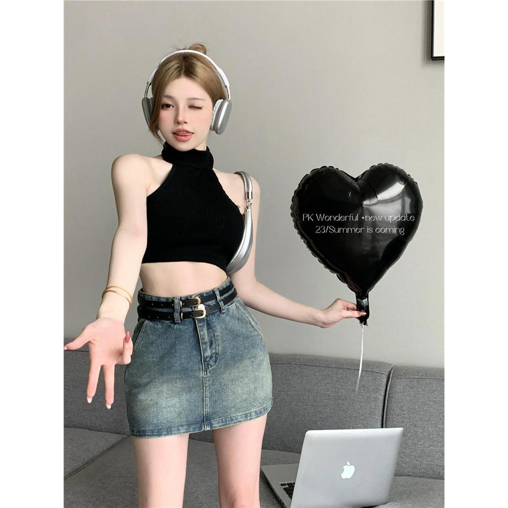 Chân váy jean Chữ A Lưng Cao Phong Cách Hàn Quốc Mới Cho Nữ