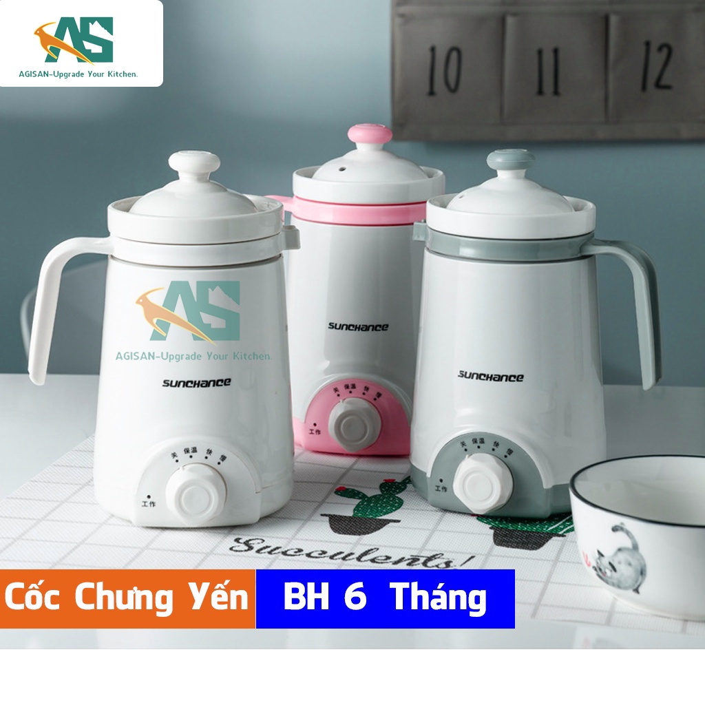 Ấm điện chưng yến mini SUNCHANCE chất liệu sứ đa chức năng chưng yến sắc thuốc, pha trà, hầm cháo cho bé dung tích 600ml